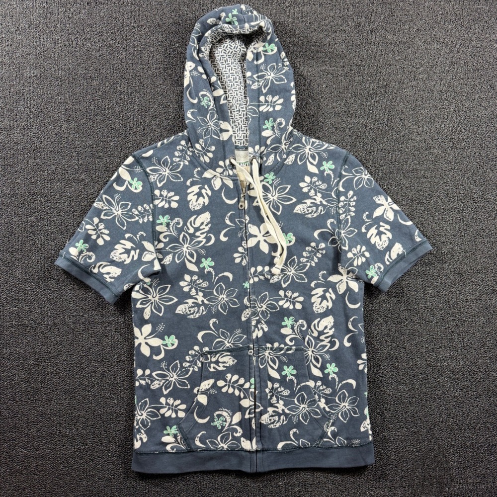 Aeropostale Navy Blue Floral Tropical Short Sleeve Womens L Full Zip Hoodie